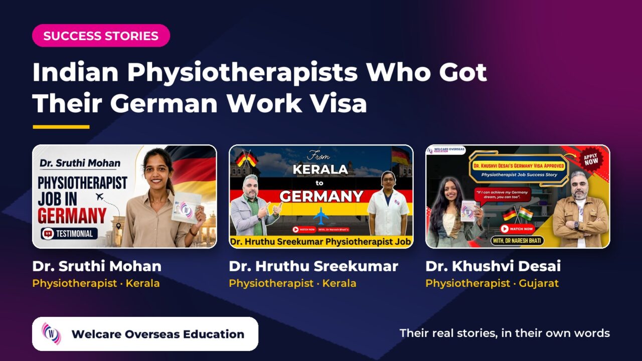 Dr. Sruthi Mohan, Dr. Hruthu Sreekumar and Dr. Khushvi Desai, Indian physiotherapists who got German work visas