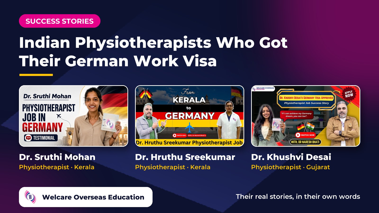 Indian Physiotherapists Who Got Their German Work Visa: Their Real Stories (Videos) 1 Dr. Sruthi Mohan, Dr. Hruthu Sreekumar and Dr. Khushvi Desai, Indian physiotherapists who got German work visas